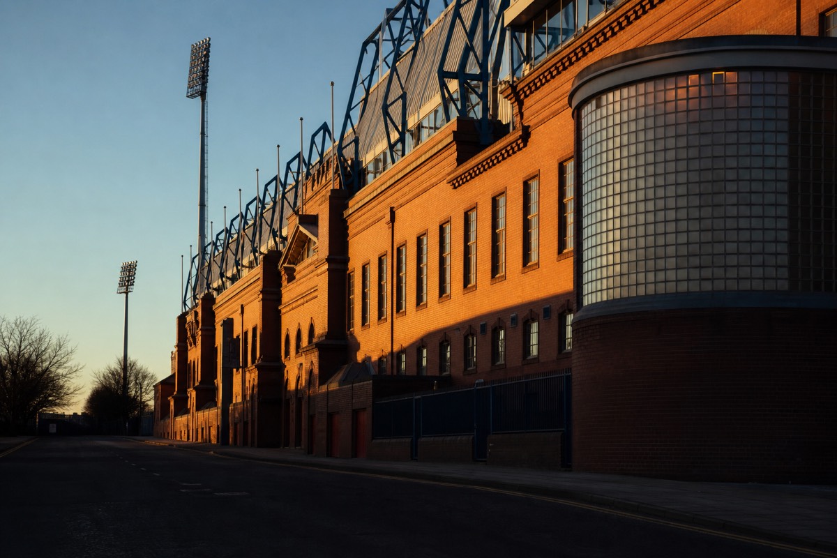 Anfield stadium exterior on a bright, quiet morning