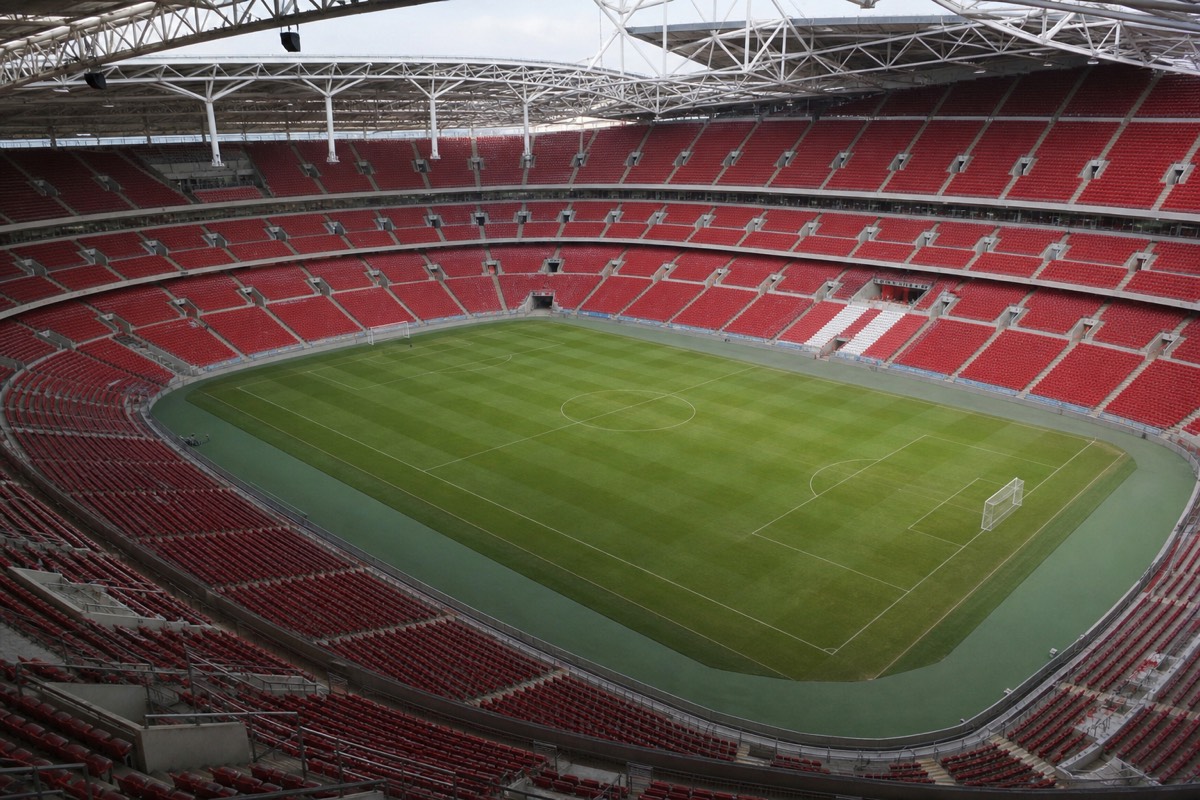 Rows of red seats and the pitch view from an Anfield stand