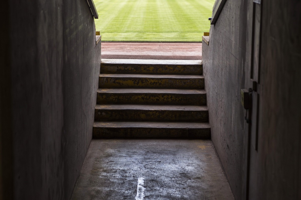 The players' tunnel and pitch entrance at Anfield